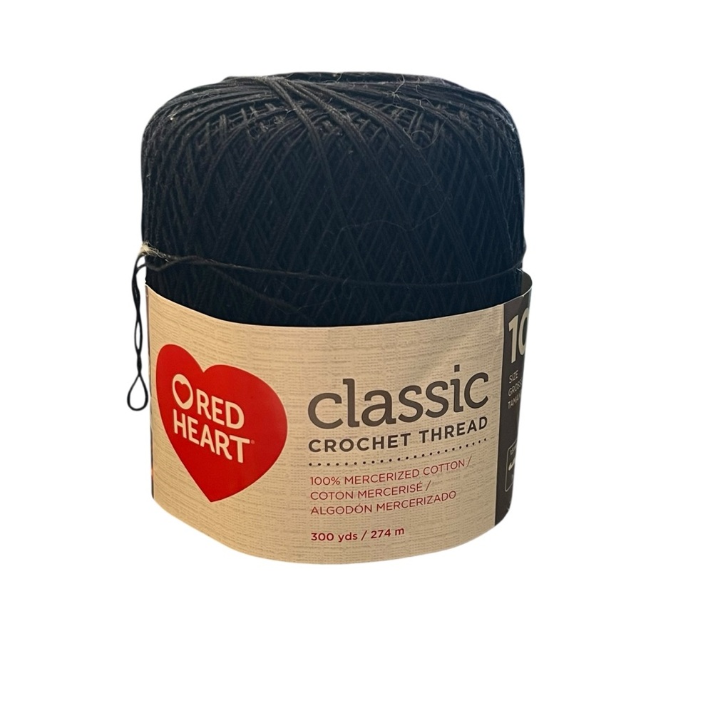 Red Heart Classic Crochet Thread Size 10 Black Mercerized Cotton 2.7 Oz